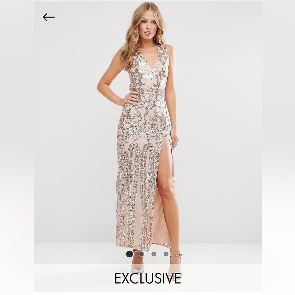 Club L Patterned Sequin Maxi Dress with Open Back Color: Rose gold
